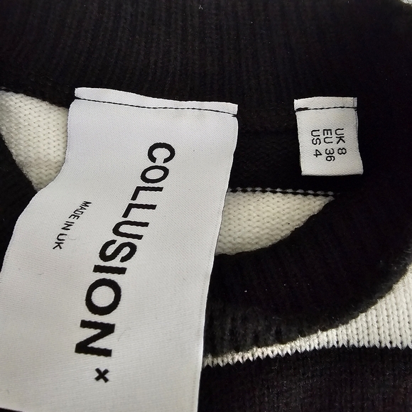 Collusion Women’s sweater black and white striped crew neck size 4/Small crop - Picture 4 of 6